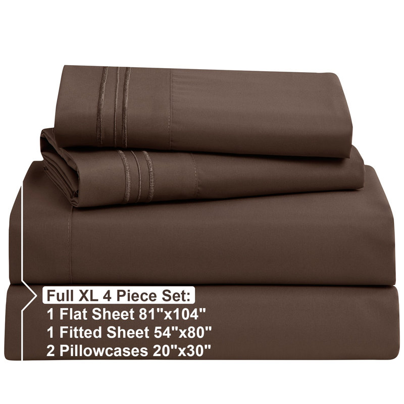 Microfiber Solid Colour Sheet Set, Chocolate Brown, Full XL Sheet Set + Fitted Sheet + 2 Pillowcases