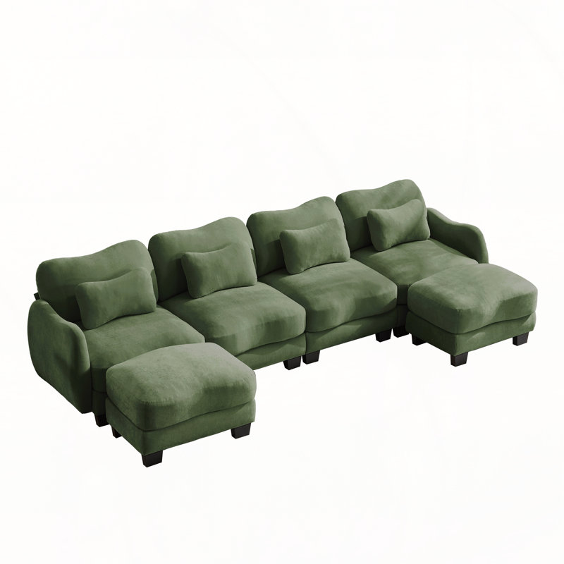 Canapé surdimensionné à quatre places en forme de U, Chenille verte