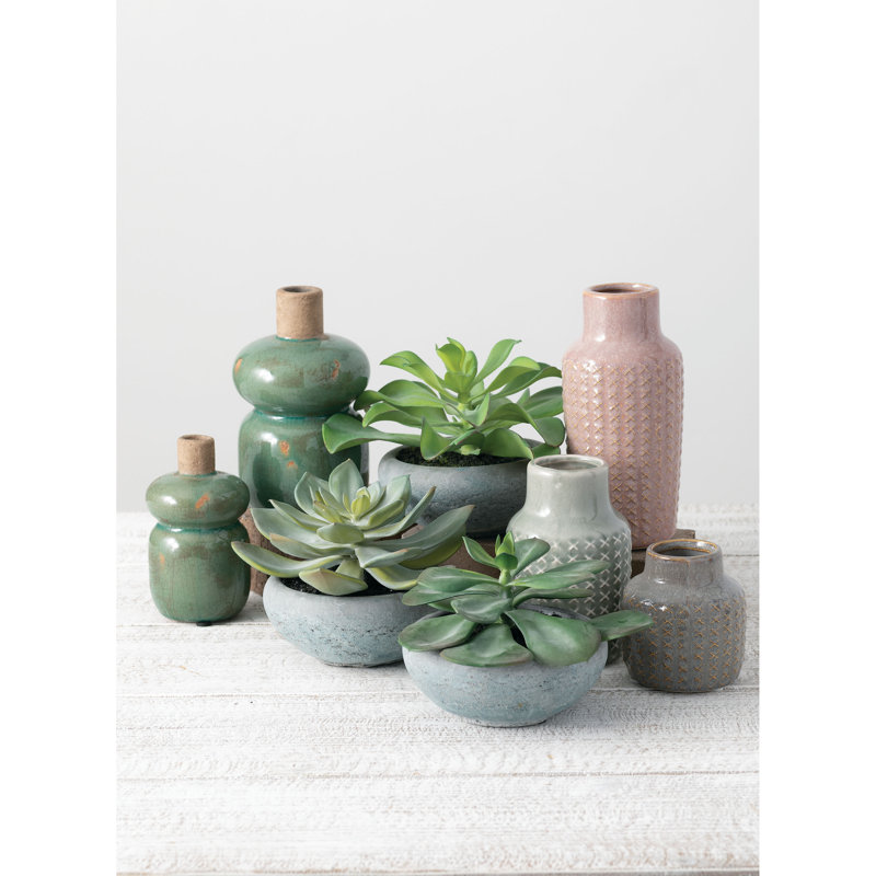 Ensemble de 3 vases de table en céramique rose / gris