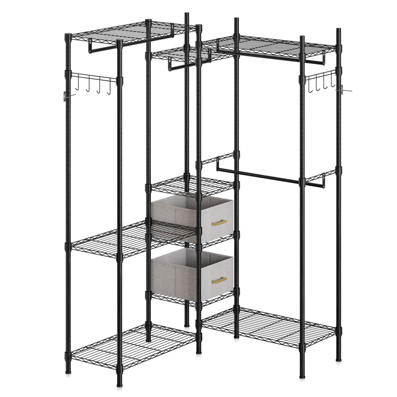 Black Adjustable Free-Standing Closet with Shelves and Drawers