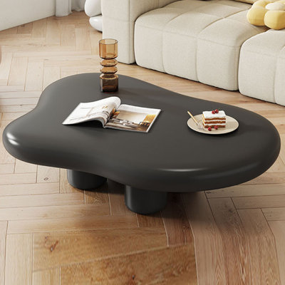 48.43'' Mid-century Modern Coffee Table, Cloud-Shaped Wooden Coffee Table with 4 Legs for Living Room, Apartment, Home Office, Black