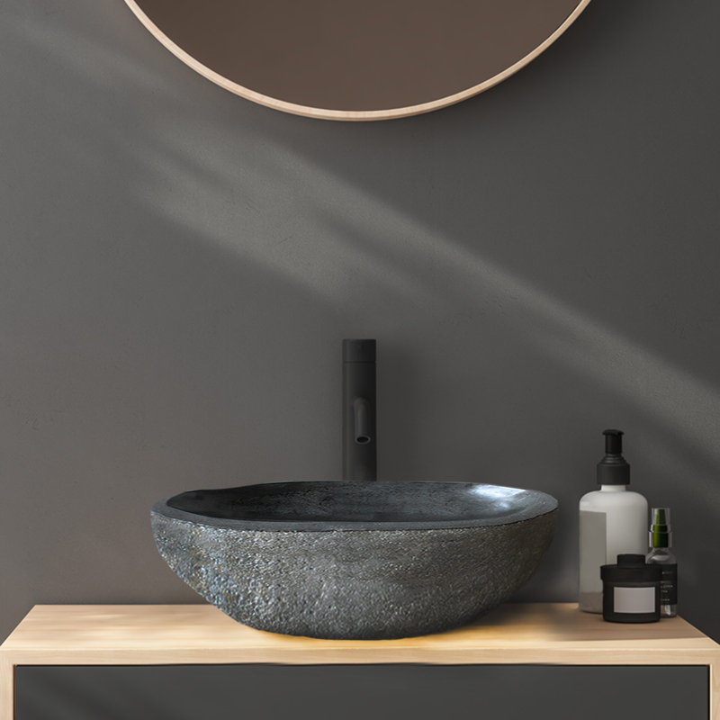 B.o.i 18'' Grey Stone Oval Bathroom Sink