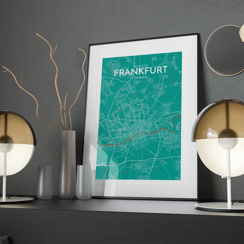 Carte de Francfort, impression graphique contrastée, H 17 po x l 11 po, Vert / brun