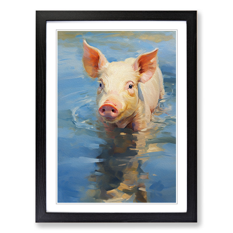 XYZ-FRM-V1223-5138 Pig Impressionism No.2 - Single Picture Frame Print on Wood, 34cm H x 25cm W x 2cm D, Black