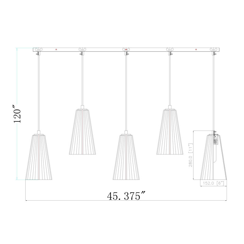 Lustre linéaire à 5 lumières Ceinture, H 11 po x l 6 po x P 42 po, Nickel brossé