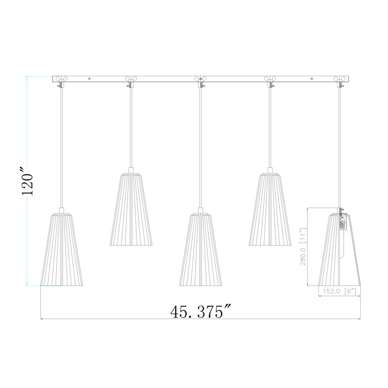 Lustre linéaire à 5 lumières Ceinture, Noir mat, H 11 po x l 6 po x P 42 po