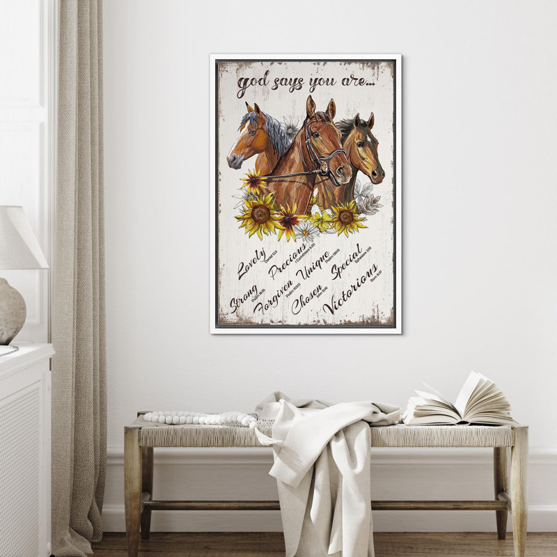 «Courir les chevaux», «Divine God Says You Are with Horse», impression sur cadre flottant sur toile, Blanc