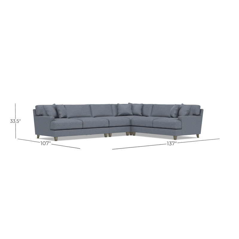 Mila Sectional, Teal Polyester, 33.5" H x 137" W x 107" D, Right Hand Facing