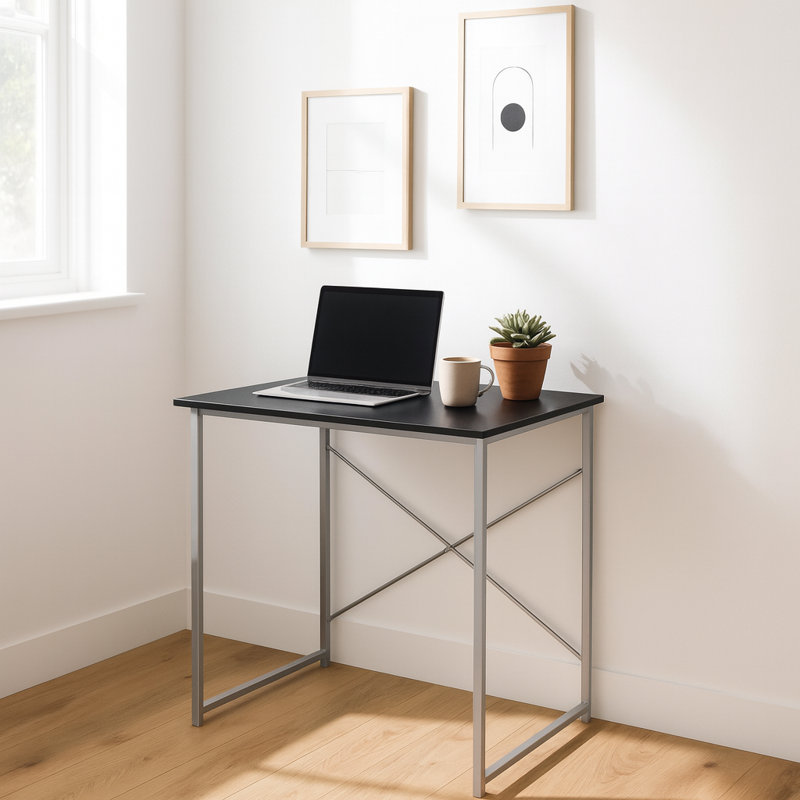 Harbour Housewares - Wooden Computer Desk, Black, Silver