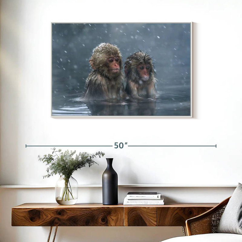 Duo de singes, Cadre flottant blanc, 37 po x 25 po