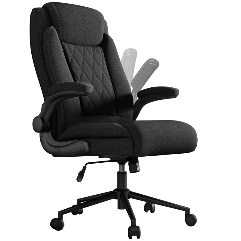 Ergonomic High Back Fabric Executive Chair with Flip-Up Padded Armrest, Black