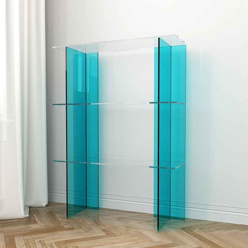 Simple vitrine en acrylique, (3 tablettes) H 41,34 po x l 31,5 po x P 9,84 po, Bleu