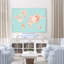 Carte du monde turquoise, Continents en fleurs, rose, rouge, floral-1255345713