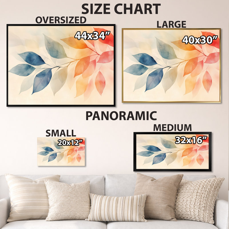 Aquarelle, décoration botanique, feuille d'automne, art mural, Deionte, H 34 po x l 44 po, Cadre naturel flottant