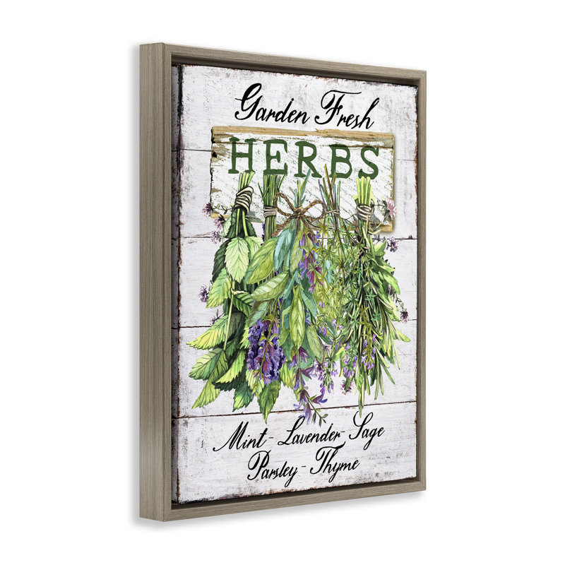 Art mural sur toile flottante Garden Fresh Herbs par Creatif Belle, H 31 po x l 25 po, Cadre flottant orme Montalcino