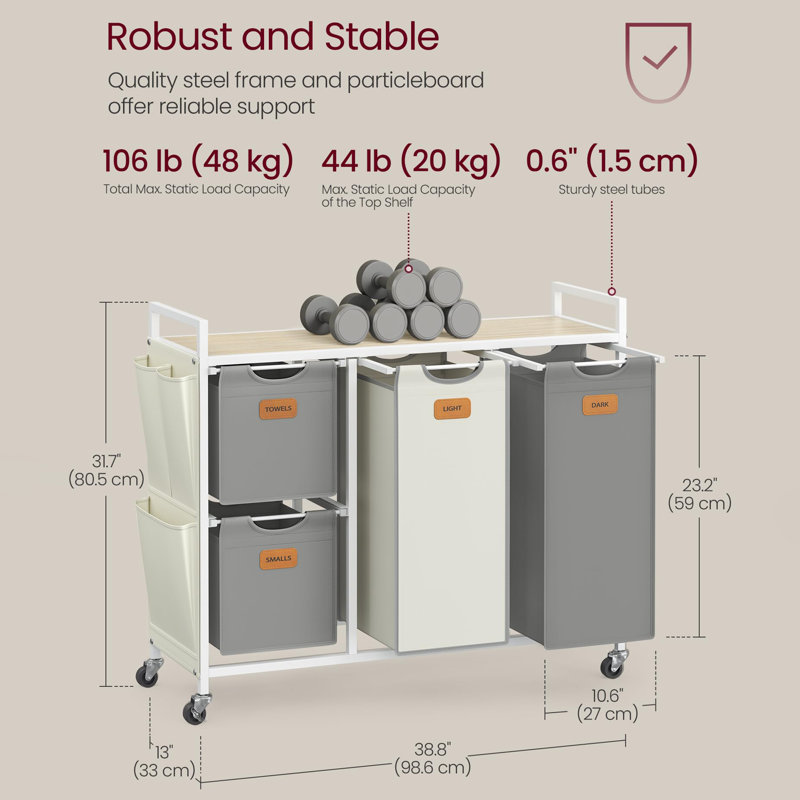 Rolling Laundry Hamper with Handles, Dove Grey