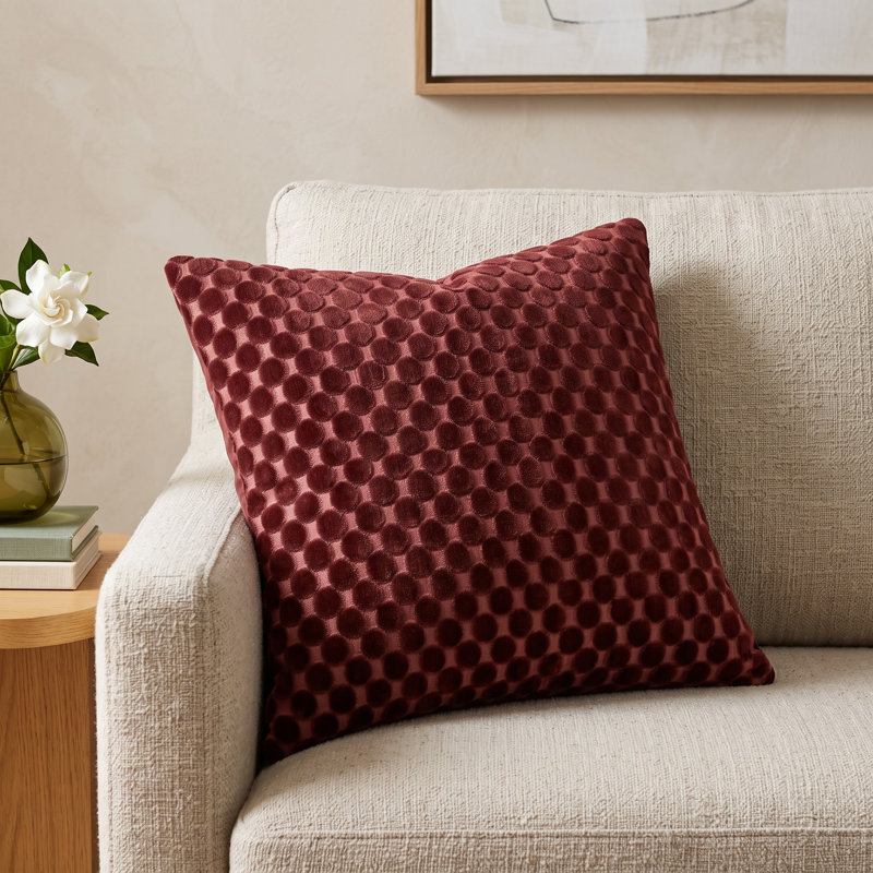 Nirvan Velvet Throw Pillow Cover & Insert, Garnet, Square 20", Polyester