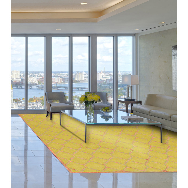 Himalayan Cotton Geometric Area Rug in Yellow