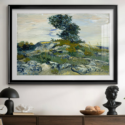 Rocks with Oak Tree-Vincent van Gogh-Framed - Fine Art Reproduction, Matted and Framed Under Acrylic Glass, Large Living Room Wall Art