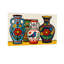 Vases colorés à la mode avec motifs floraux et oiseaux-489258948