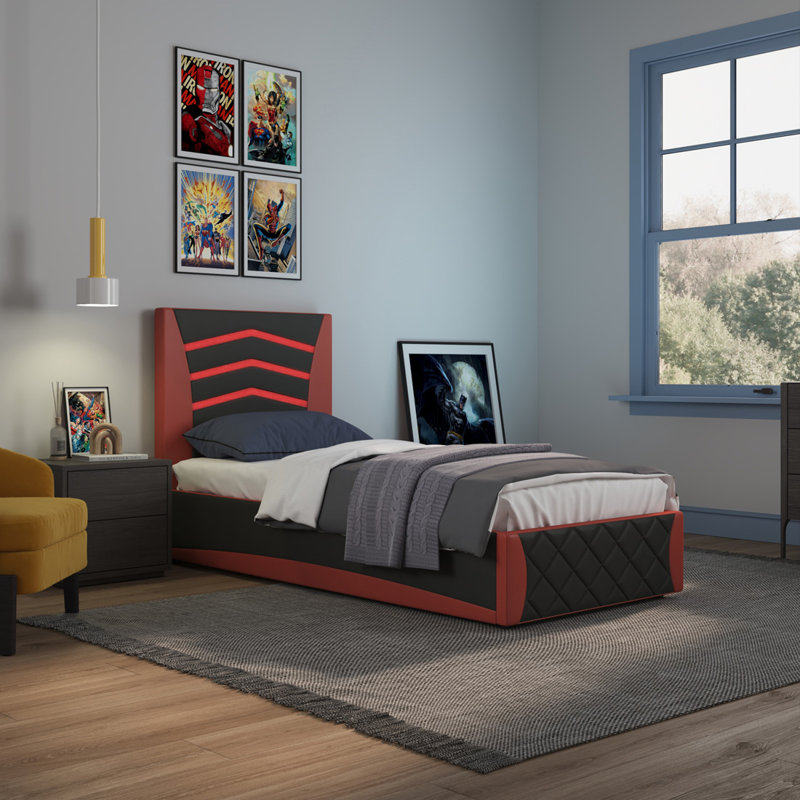 Cyrelle Upholstered Ottoman Storage Bed, Red