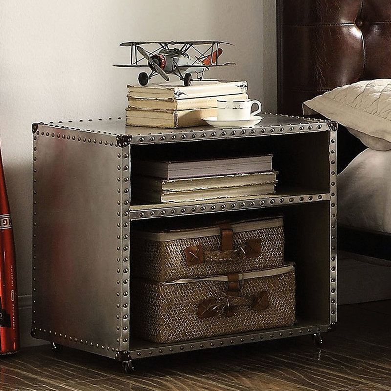 Silver Aluminum Nightstand With & Power Dock, 2 Compartments, Robust Material Rectangular Port And Compartment Containers