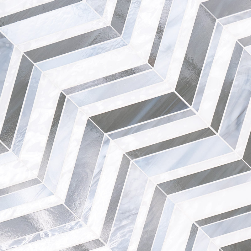 Rietto Arrow Mist Chevron 9 in. x 16 in. Glossy Glass Mosaic Wall Tile, Arrow Mist
