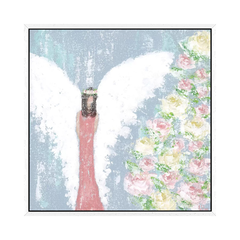 Spring Floral Angel by Ashley Bradley - Print on Canvas, 66.04 cm H x 66.04 cm W, White Framed