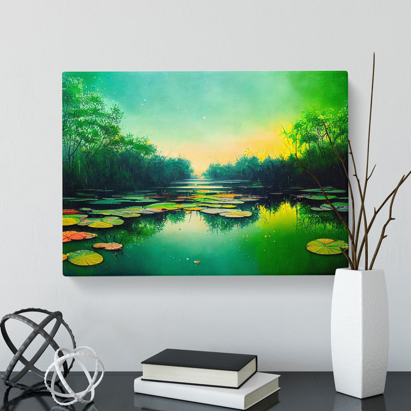 Joyful Water Lily Pond - Wrapped Canvas Print, 35cm H x 50cm W x 3cm D