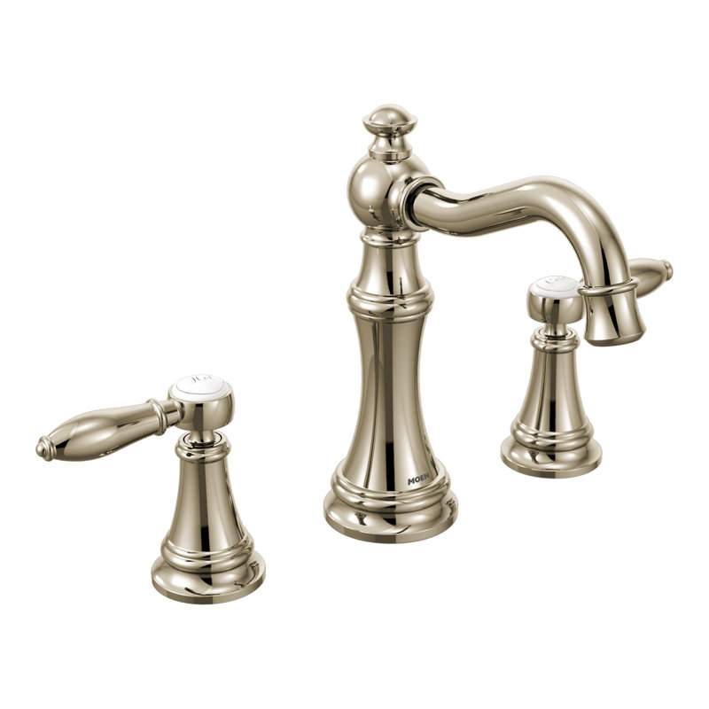 Moen Weymouth 8 Inch Widespread 2-Handle High-Arc Bathroom Faucet, Valve Included, Brushed Gold, Lever