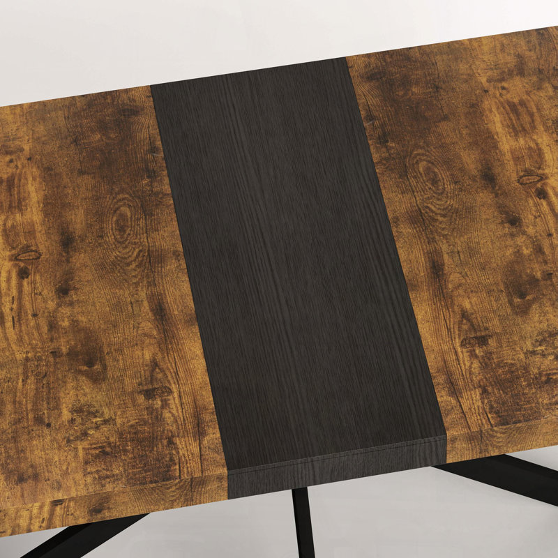 Table à rallonge rectangulaire rétro - plateau en bois antique, boîte de rangement, 55,1 po à 70,9 po, Brun-noir