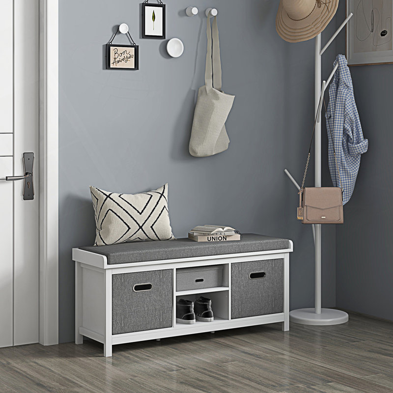 Banc à chaussures avec coussin, banc de rangement avec 2 tiroirs et tablette réglable