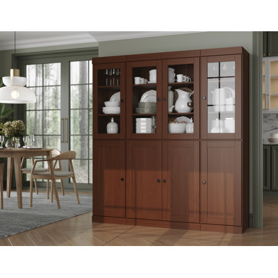 100% Solid Wood Pantry China Cabinet, Clear Glass & Shaker Doors, Adjustable Shelves, 65" Wide, 71.5" Tall by Red Barrel Studio