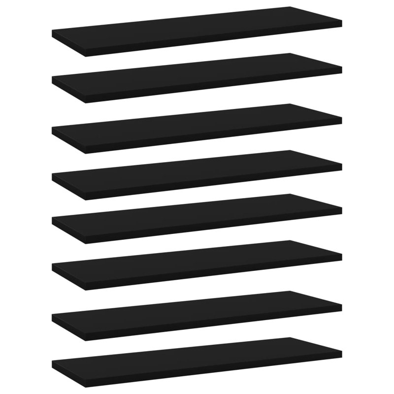 Bookshelf Boards 8 pcs Engineered Wood, Black, (8 Shelves) 0.59" H x 23.62" W x 7.87" D