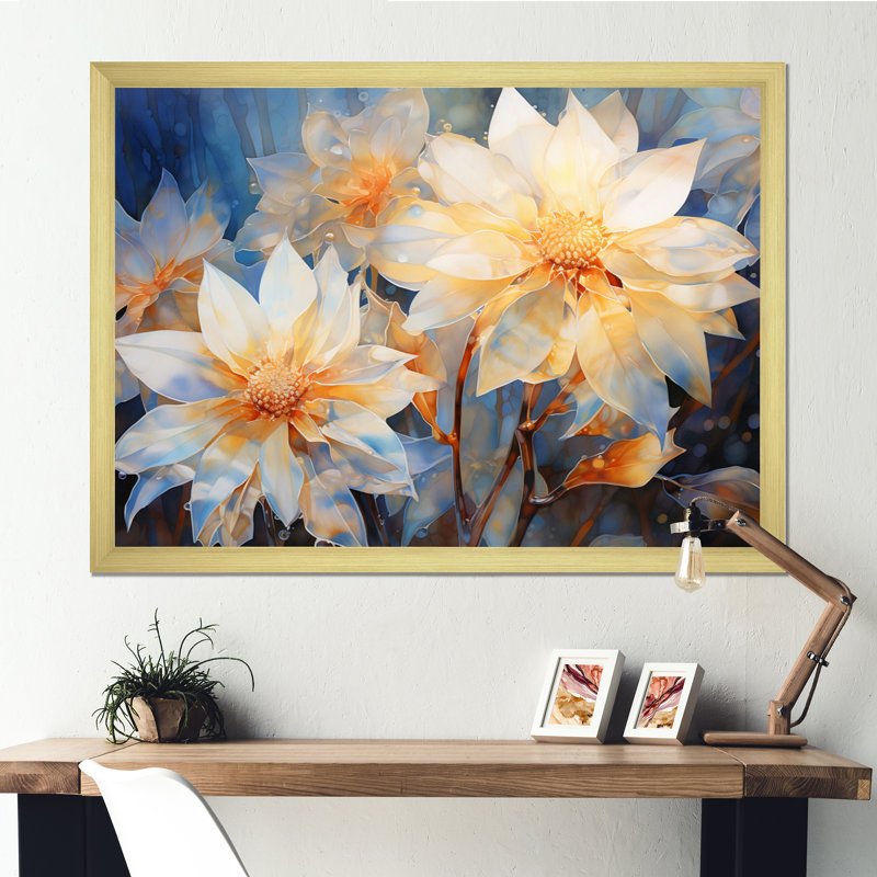 «Beautiful Flowers on Blue», reproduction sur toile, H 12 po x l 20 po x P 1 po, Encadrement doré