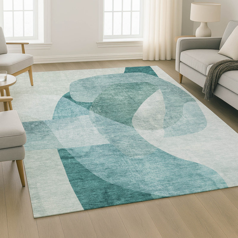 Premium Machine Washable Mayfield Abstract Rug, 9' x 12', Teal