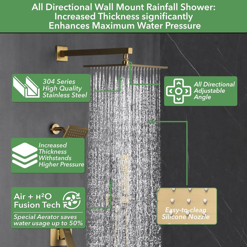 VANFOXLE Shower System With Push Button Diverter, 2-In-1 Handheld Shower Head, High Pressure Rainfall Shower, Anti-Scalding Valve, And Durable Wall Mount Design