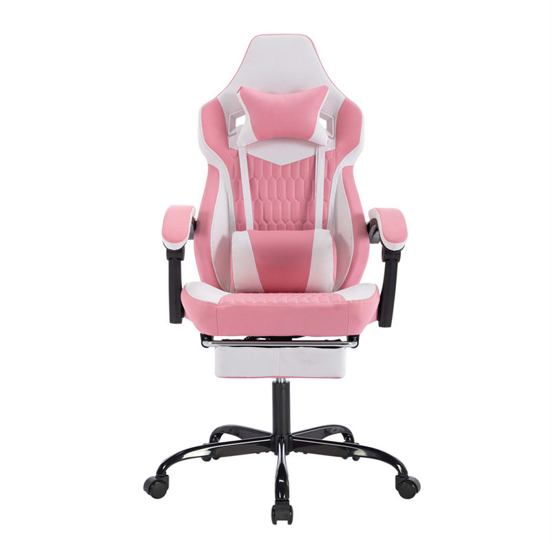 Ergonomic PVC Leather Gaming Chair with Adjustable Headrest, Lumbar Support, and Retractable Footrest for Comfortable Gaming and Work