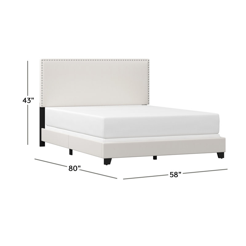 Lit plateforme tapissier Takengon, Double, Blanc
