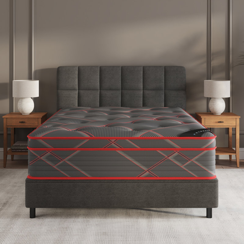 13" Luxury Black/Red Eurotop Mattress Hybrid Comfort – Premium Quilted Cover - Made in NJ – Fiberglass-Free – Bed in a Box