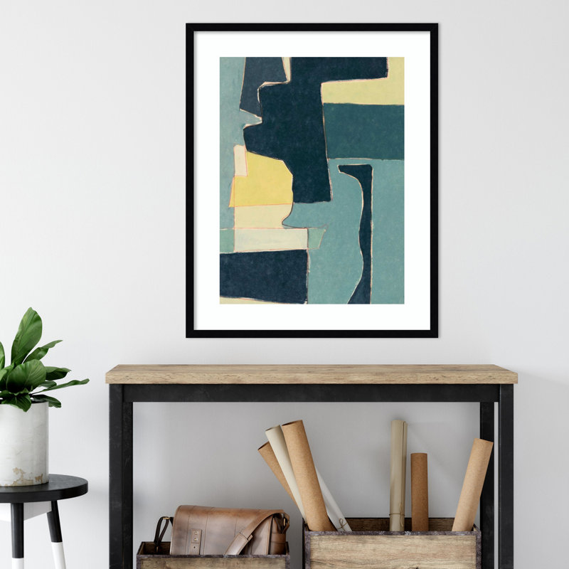 «Blue Note II» par Rob Delamater - peinture encadrée, Papier encadré en noir, H 35 po x l 28 po