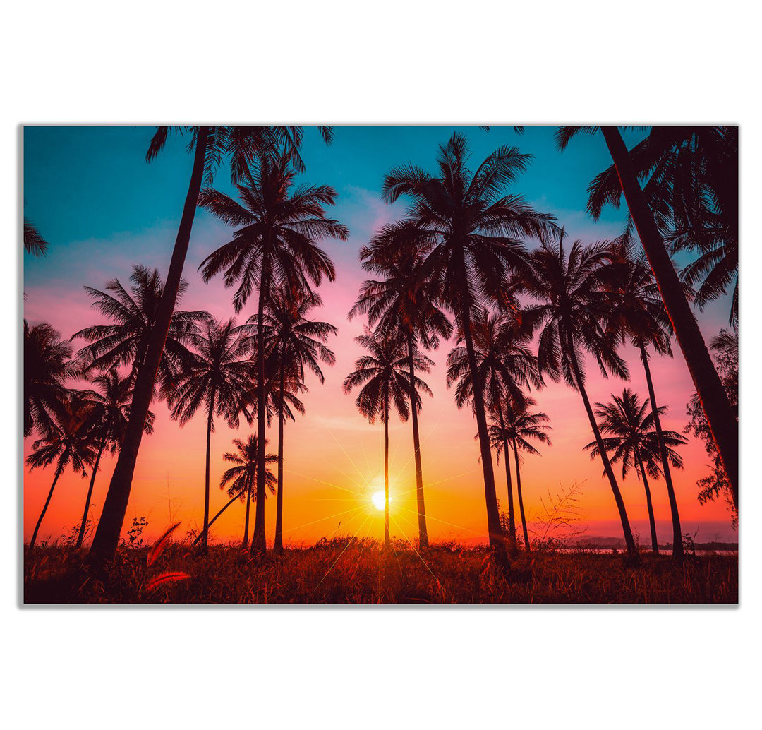 Coconut Palm Trees on Beach at Sunset 1 Piece Wrapped Canvas Wall Art - Image 2