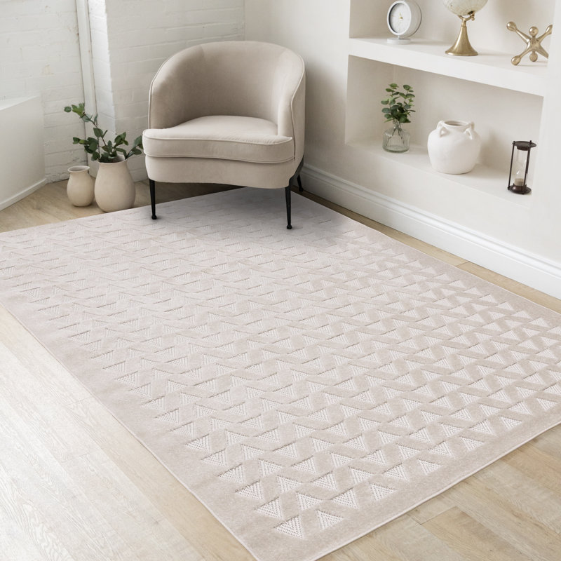 Tapis ivoire à motif géométrique Kahana, Rectangle 5 pi 3 po x 7 pi 7 po