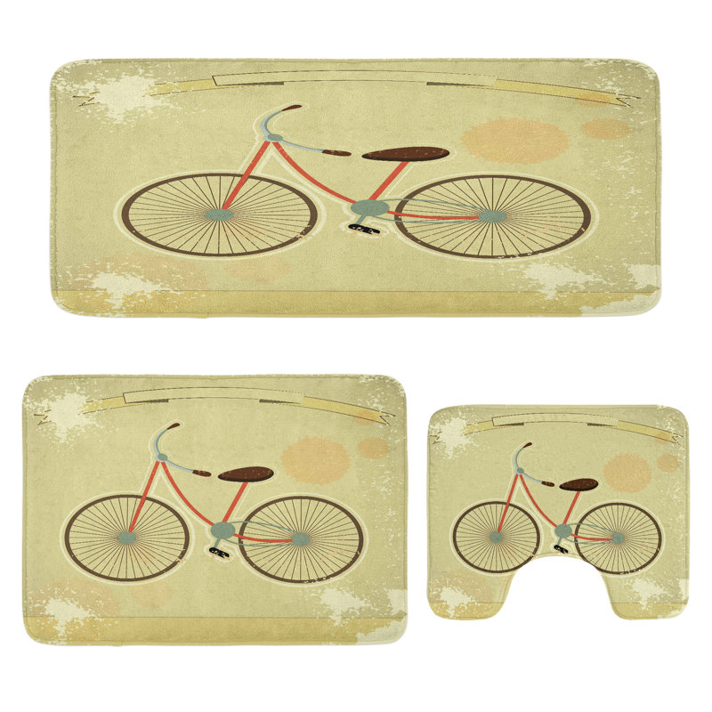  Ensemble de tapis rétro pour salle de bain 3 pièces en U et tapis rectangulaires brun et kaki