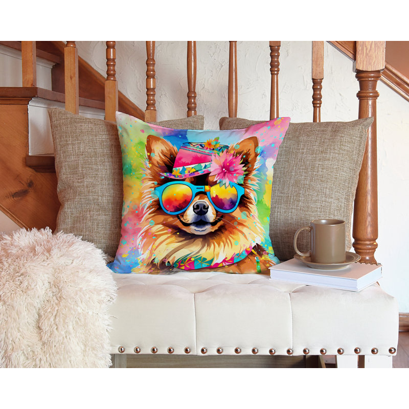 Pomeranian Hippie Dawg Fabric Decorative Pillow