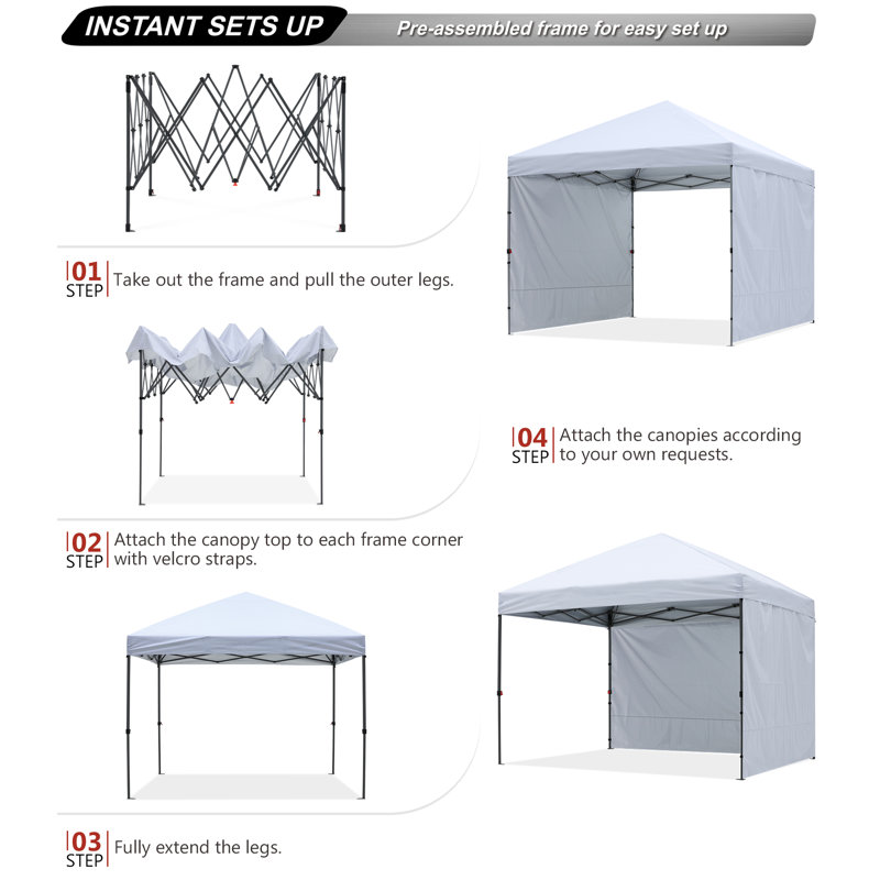 10 Ft. W X 10 Ft. D Easy Pop Up Canopy Tent With 2 Sidewalls, White