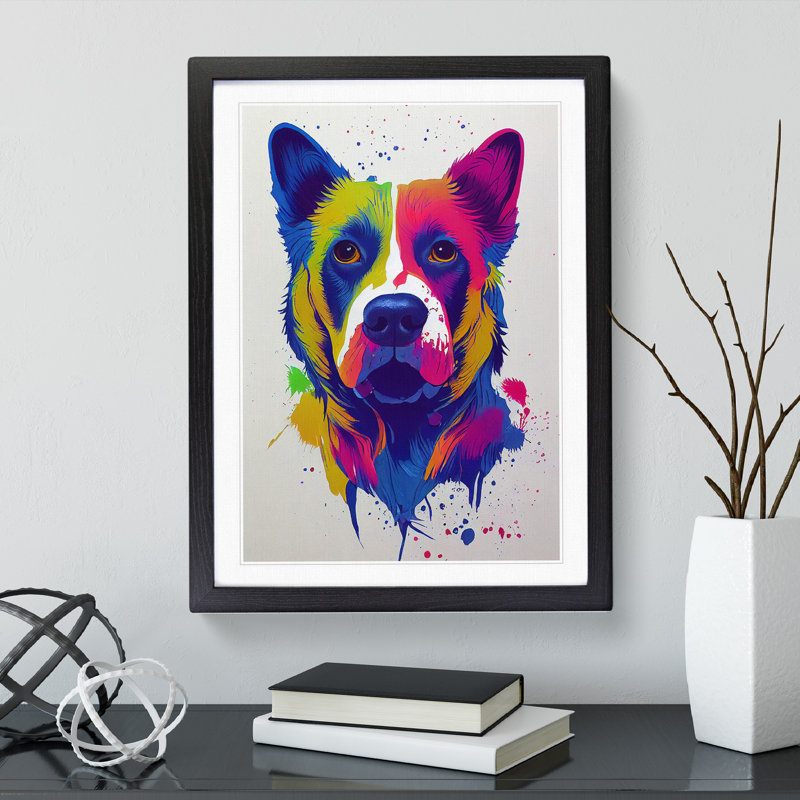 Colourful Dog No.3 - Wall Art, Black Framed, 66cm H x 48cm W x 2cm D, White