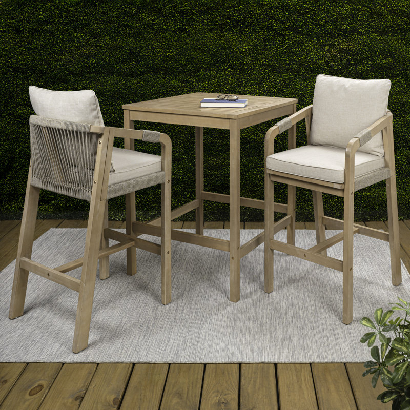 Ensemble de bar d'extérieur en bois de teck clair 3 pièces Porto Coastal