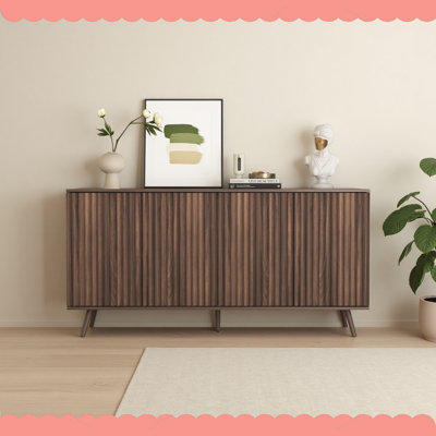 Sideboard Buffet Cabinet with Storage, Long Sideboard Storage Cabinet with 4 Doors, Wood Credenza Console Coffee Bar Cabinets with Adjustable Shelves for Living Room Kitchen Dining Room