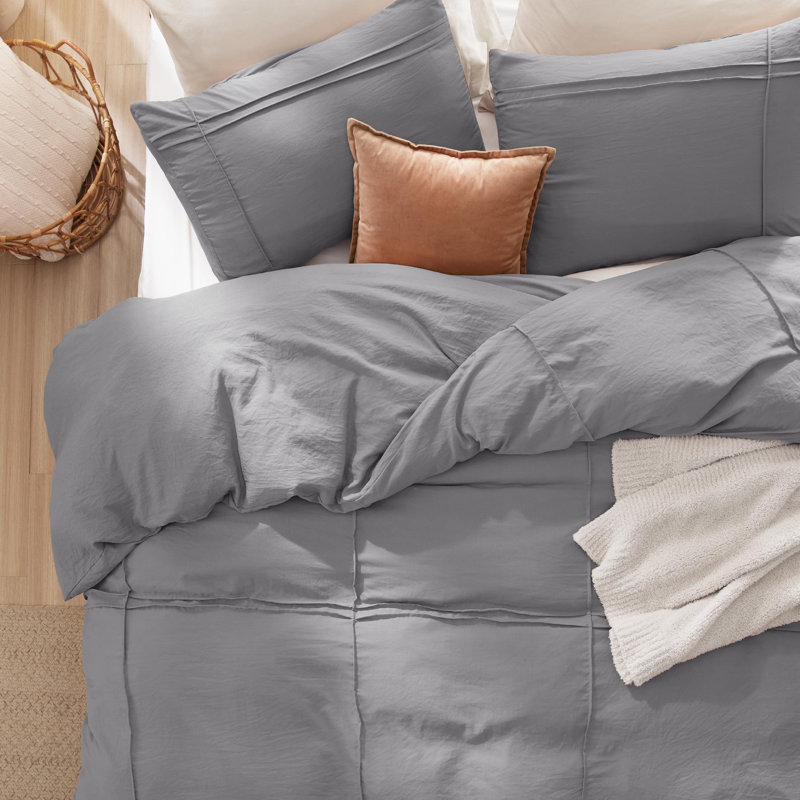 Bedsure  Grid Tufted Duvet Cover, Grey, King Duvet Cover + 2 King Pillowcases